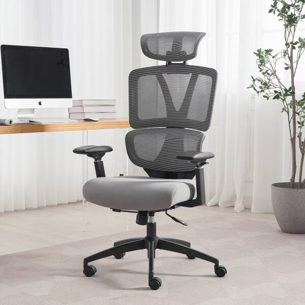 Angle. Serta - Serta® AirHaven SX1200 Ergonomic Mesh Chair with Adjustable Headrest, Light Gray - Gray.