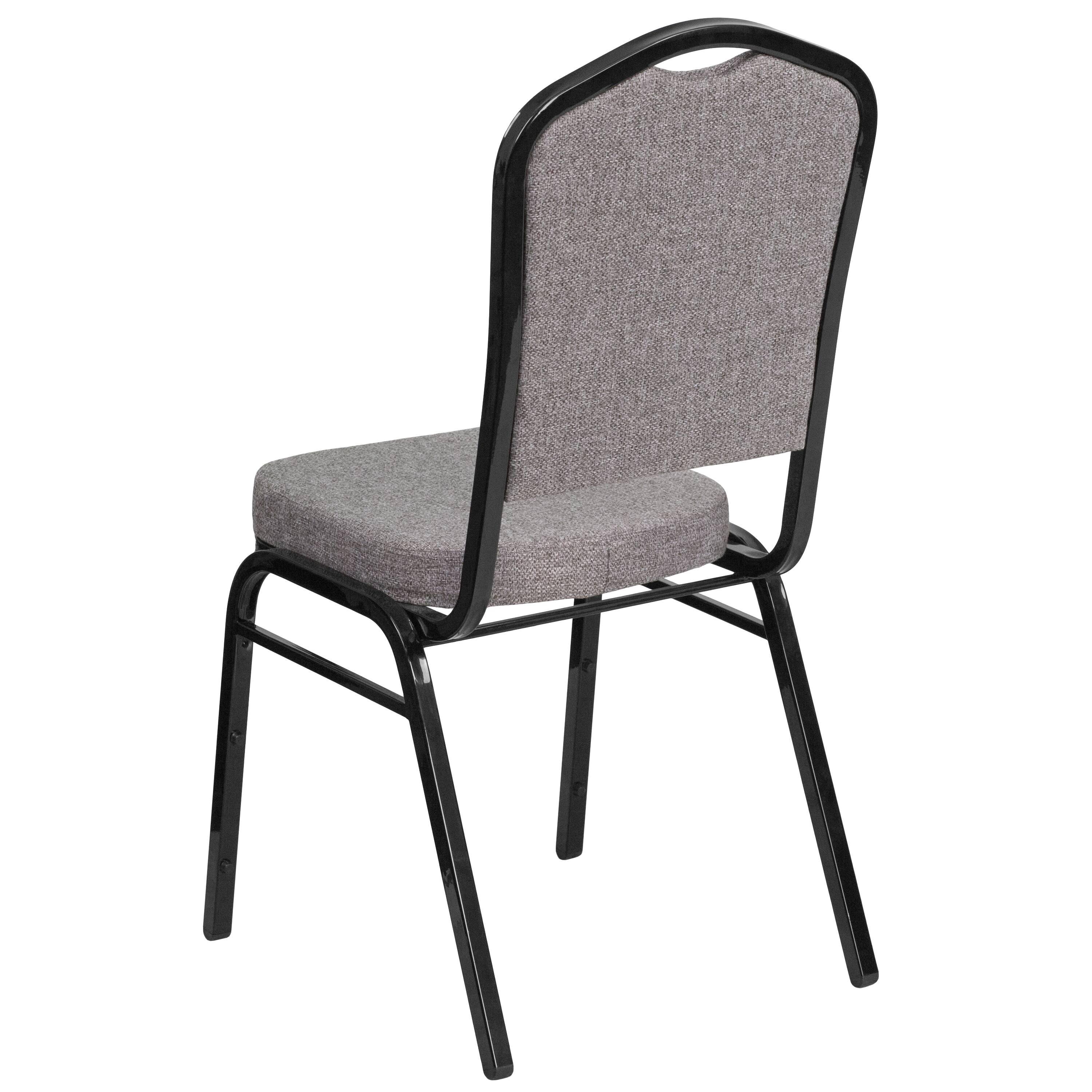 Alt View 5. Emma + Oliver - Crown Back Stacking Banquet Dining Chair - Gray Fabric/Black Frame.