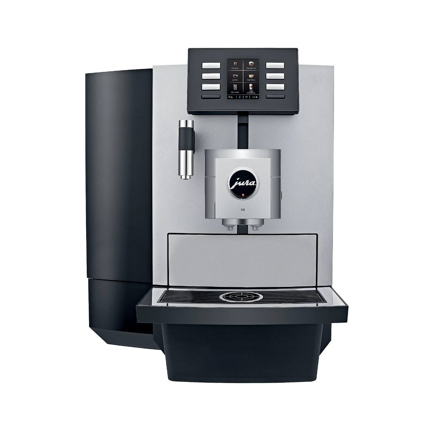 Angle. JURA - Jura X8 Platinum Automatic Espresso and Cappuccino Machine with Touch Screen - Black/Silver.