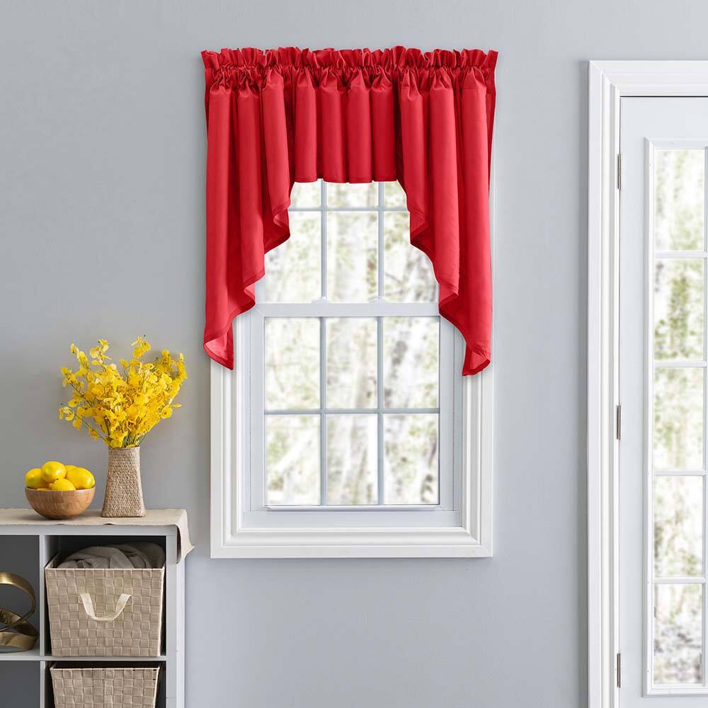 Angle. Ellis Curtain - Ellis Stacey 3" Rod Pocket High Quality Fabric Solid Color Window Lined Swag Set 126"x36" Red - Red.