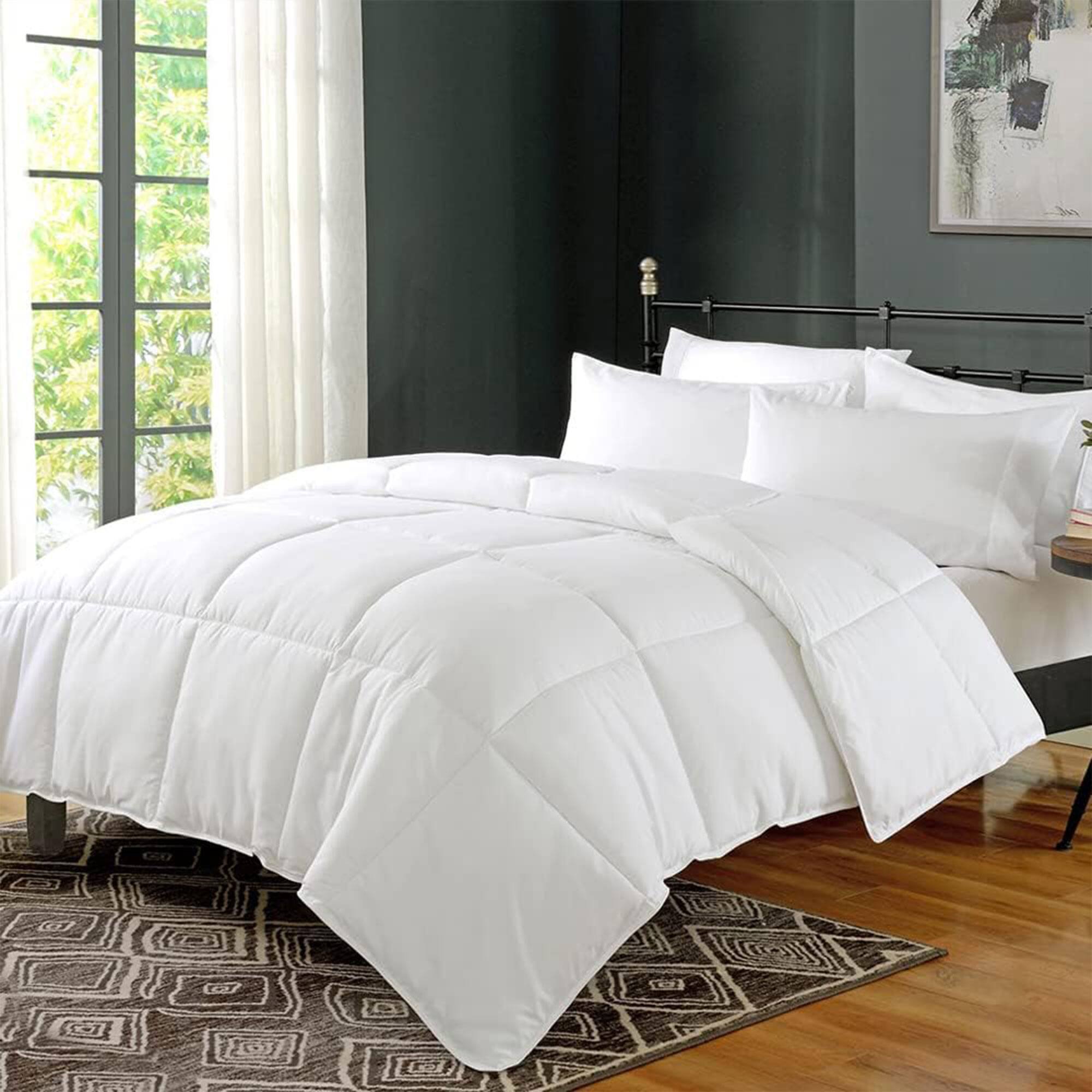 Front. APSMILE - APSMILE Reversible All Season Down Alternative Full King Comforter, All White - White.
