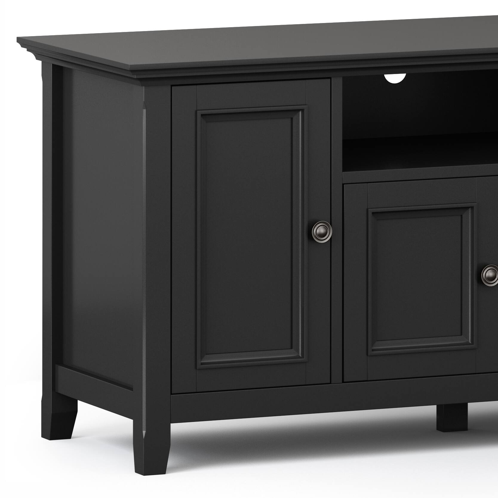 Alt View 4. Simpli Home - Amherst Solid Wood Transitional 72 inch Wide TV Stand with Two 24 inch Wide 5 Shelf Bookcases in Black (Set of 3) - Black.