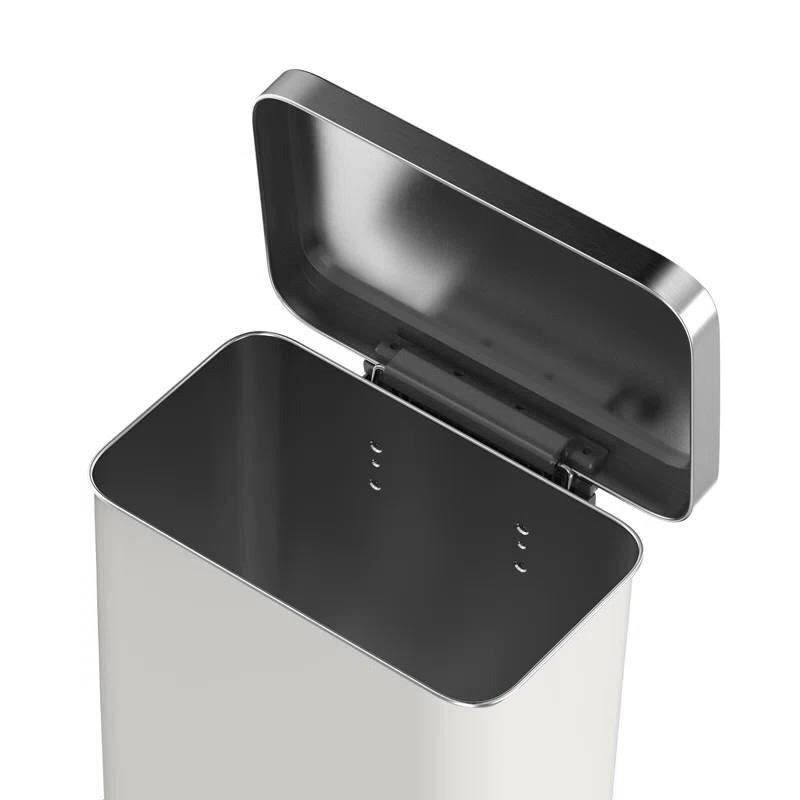 Back. Hivvago - White 20-Gallon Stainless Steel Kitchen Trash Can with Step-on Lid - White.