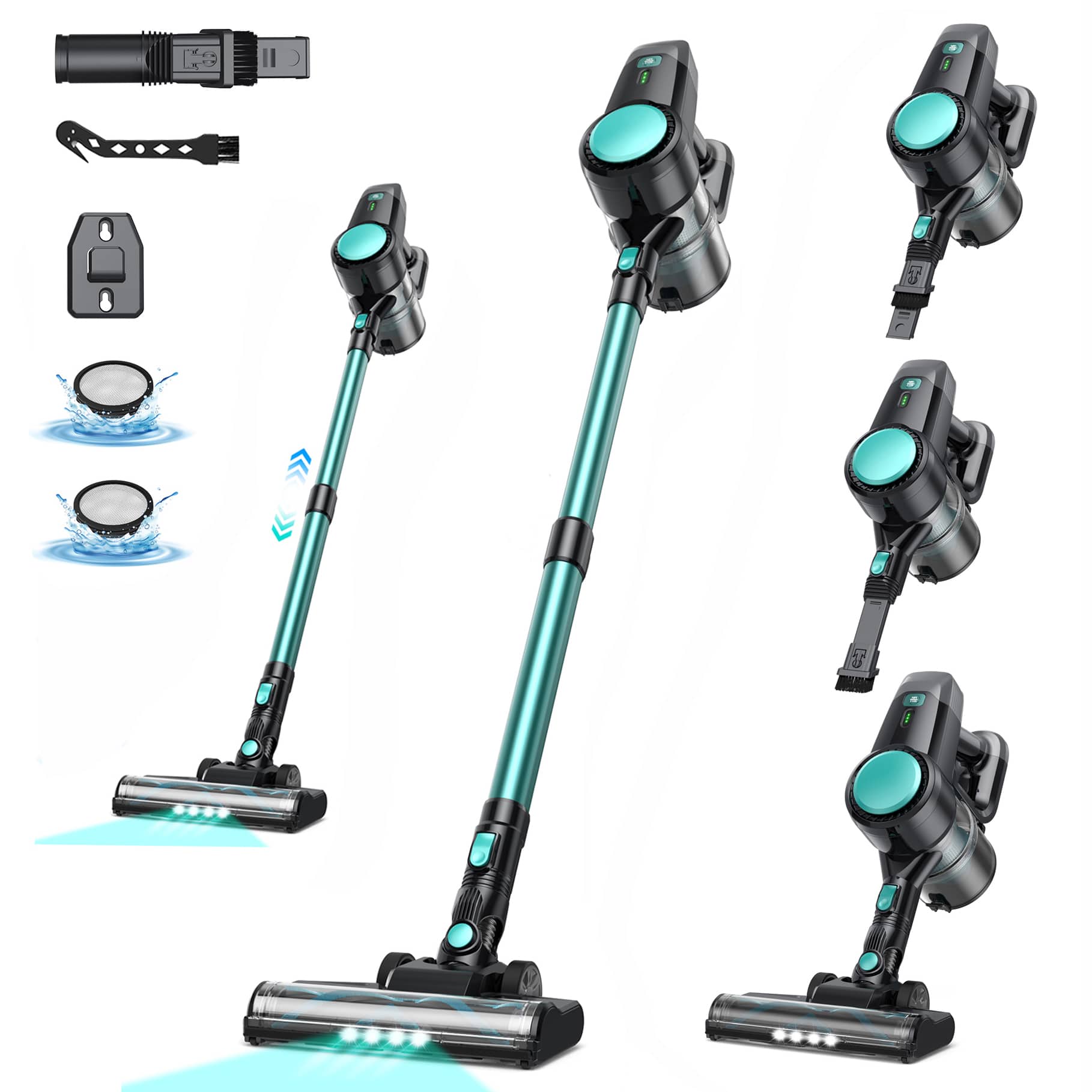 Front. YOMA - N3T Cordless Vacuum Cleaner, 45kPa Househeld Stick Vacuum Cleaner With LED Lights, For Hardwood Floor Carpet Pet Hair - cyan.
