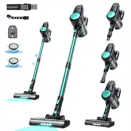 YOMA - N3T Cordless Vacuum Cleaner, 45kPa Househeld Stick Vacuum Cleaner With LED Lights, For Hardwood Floor Carpet Pet Hair - cyan