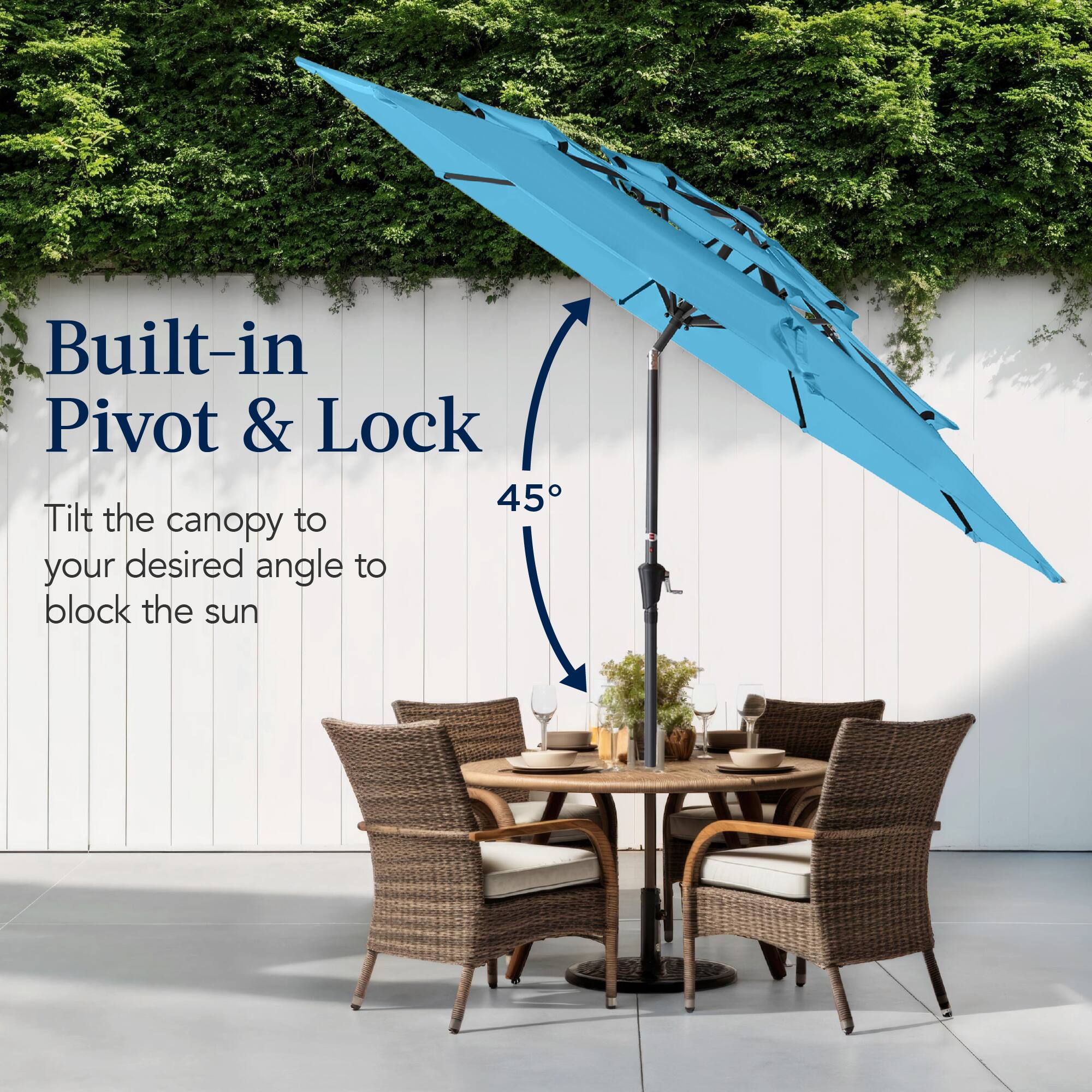 Built-in Pivot & Lock

Tilt the canopy to your desired angle to block the sun.