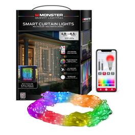 Monster - Smart RGBIC Curtain Lights with Multiwhite, 520 LED Smart Curtain Light Display 4.9ft x 6.5ft, App & Voice Control - Multicolor