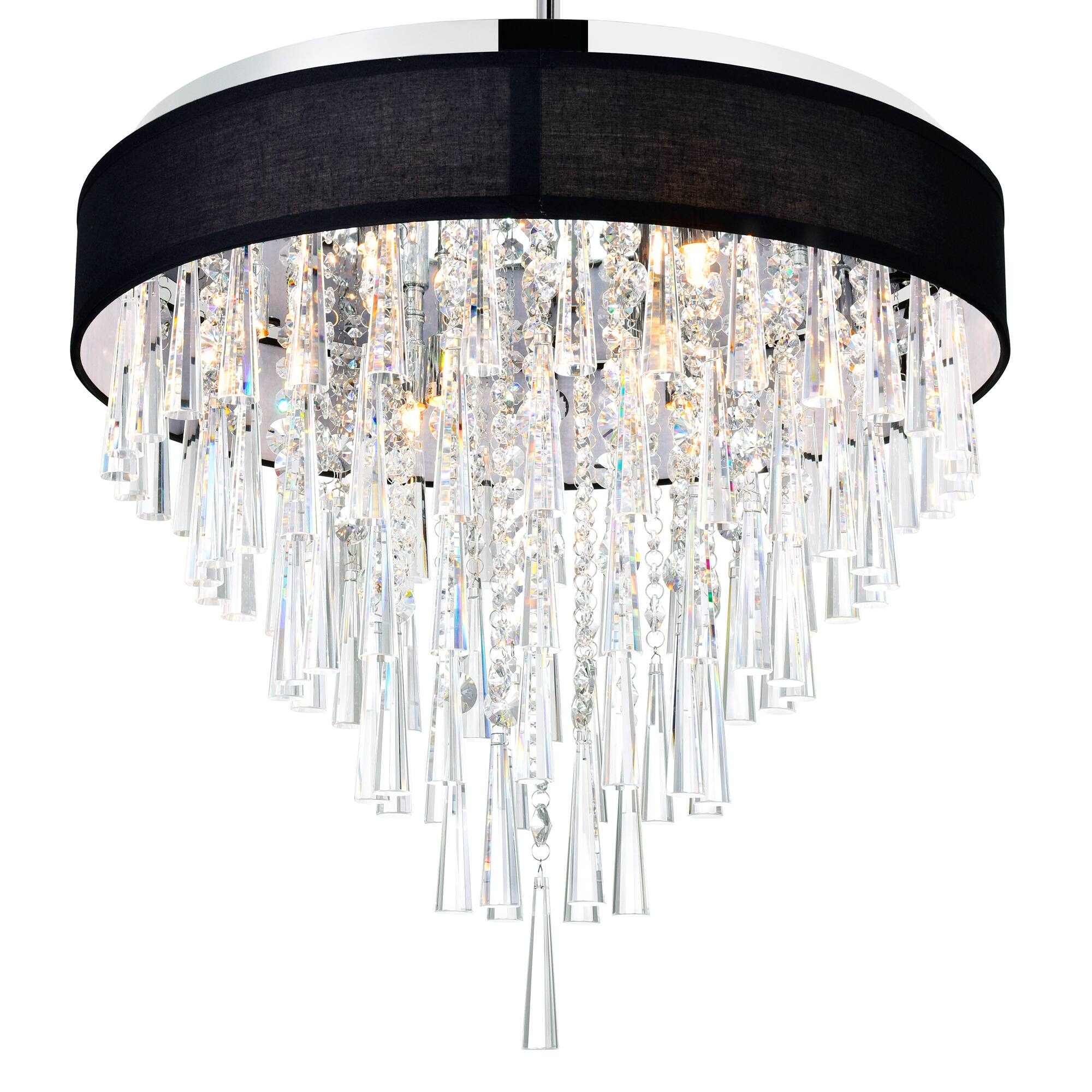 Angle. CWI Lighting - Franca 8 Light Drum Shade Chandelier With Chrome Finish - Black.