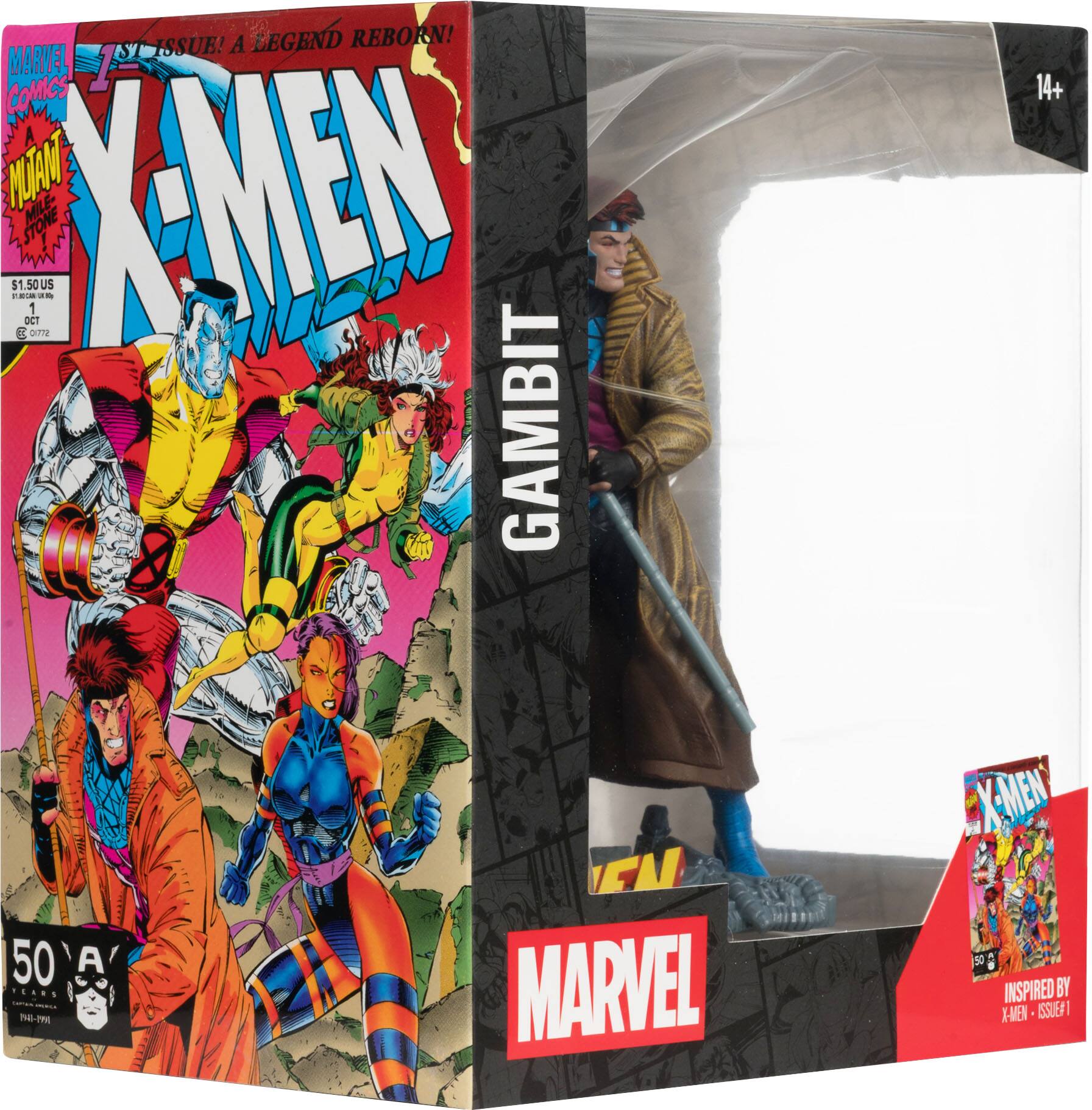ISSUE! A LEGEND REBORN!  
MARVEL COMICS  
X-MEN  
$1.50 US  
OCT  
14+  
GAMBIT  
50th ANNIVERSARY  
INSPIRED BY X-MEN ISSUE #1