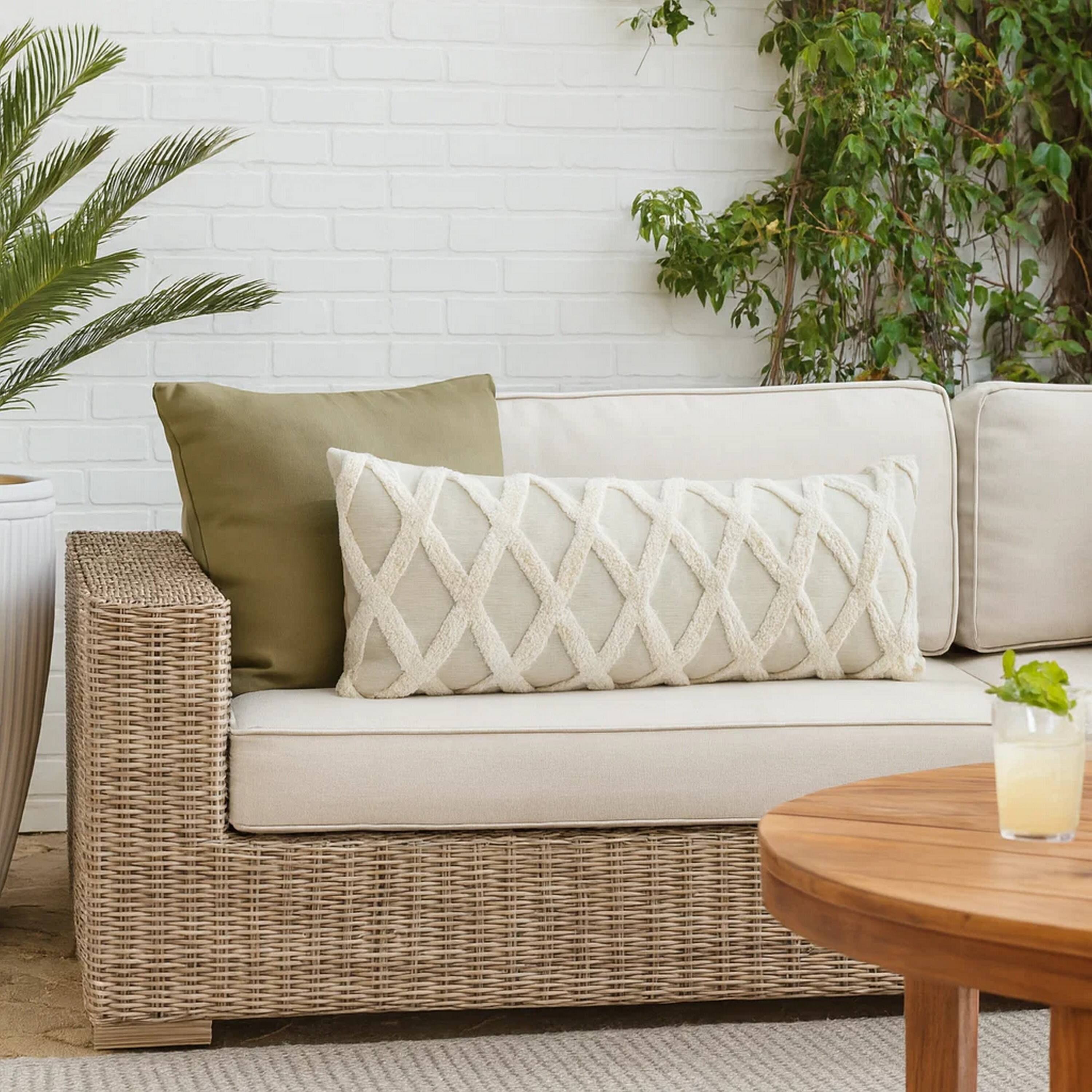 Alt View 2. Manhattan Lane - 16 x 36 Lumbar Linen Accent Throw Pillow, Tufted Diamonds - Ivory.