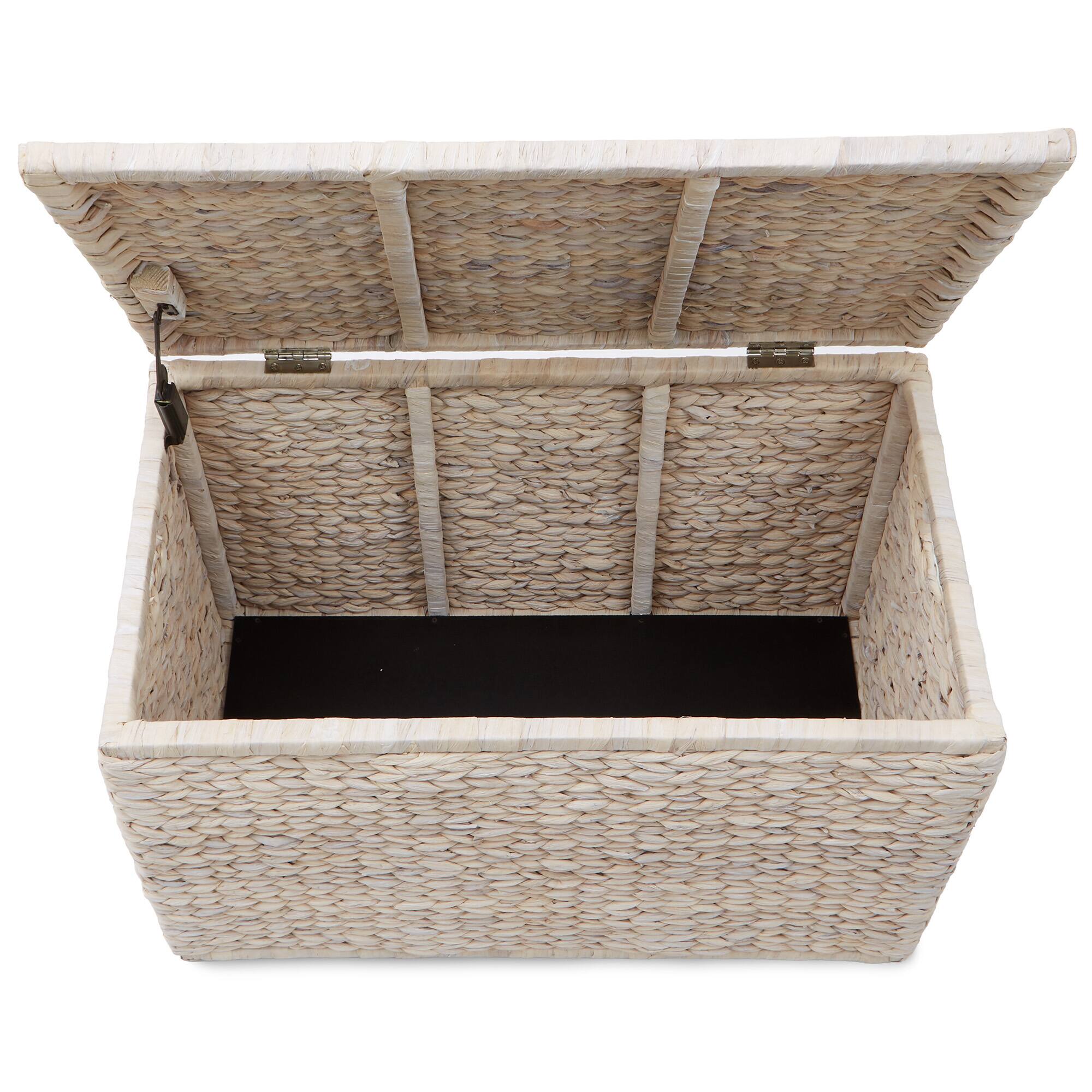 Alt View 4. Casafield - 30-in Storage Chest Trunk w Curved Lid - Safety Hinge - Water Hyacinth - Whitewash.