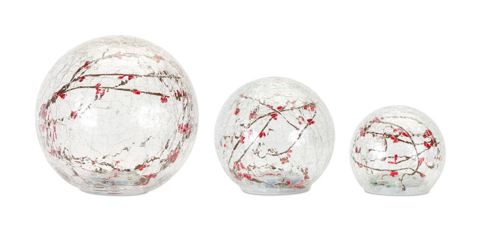Front. BreeBe - LED Lighted Globe with Berry Branch Accent (Set of 3) - Red, Brown, Clear.
