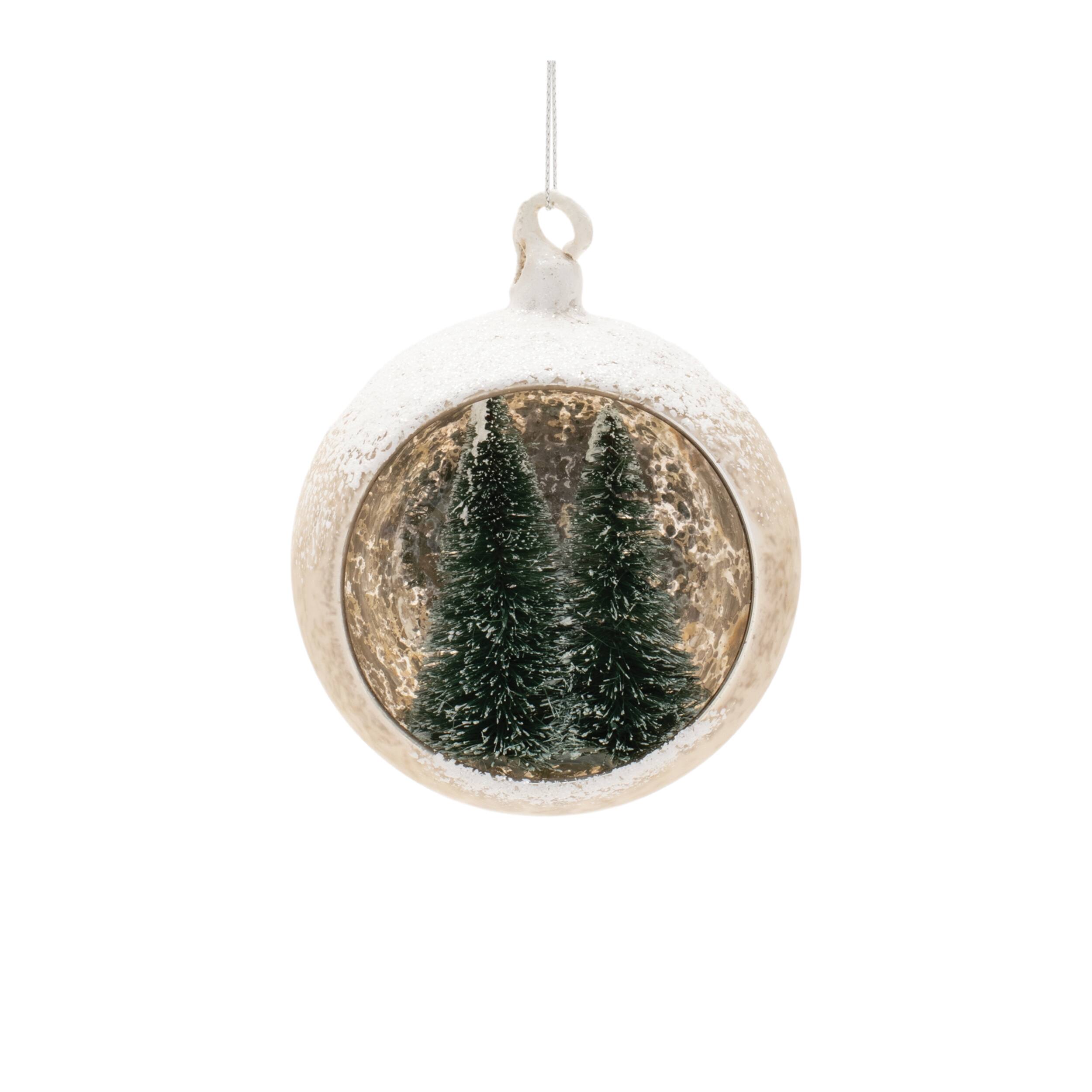 Left. BreeBe - Mercury Glass Ornament with Pine Trees (Set of 6) - White, Green.