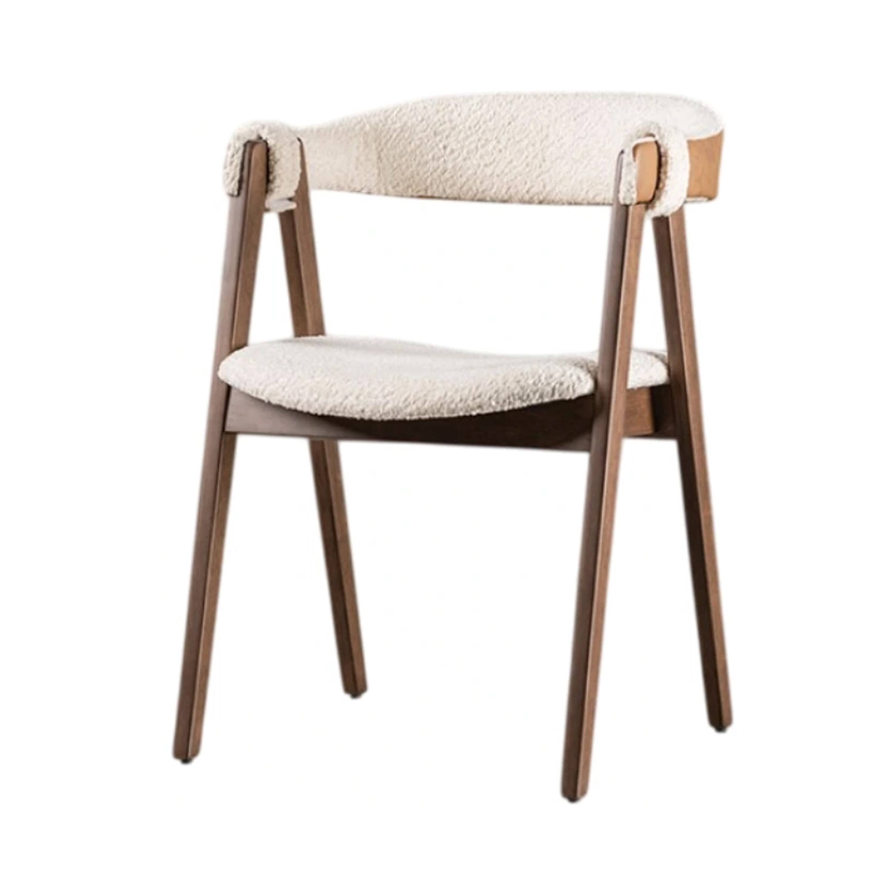 Alt View 1. Manhattan Lane - Ebik Side Dining Chair Set of 2, Curve Panel Back, Walnut Brown Wood, Beige Boucle - Walnut Brown, Beige.