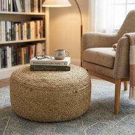 Simpli Home - Margo 30W Round Braided Pouf - Natural