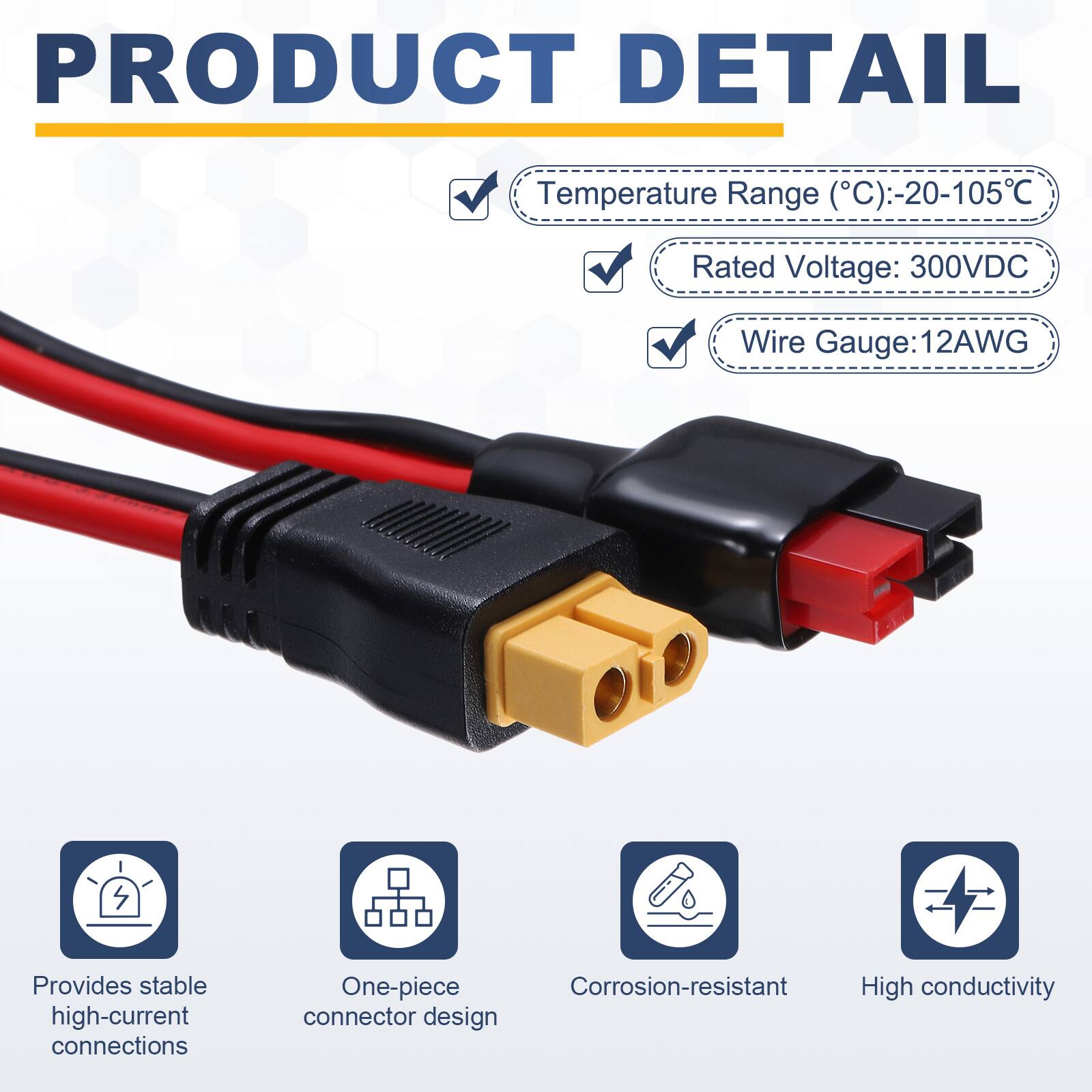 Unique Bargains 300VDC XT60 Extension Cable, XT60 Female to Battery ...