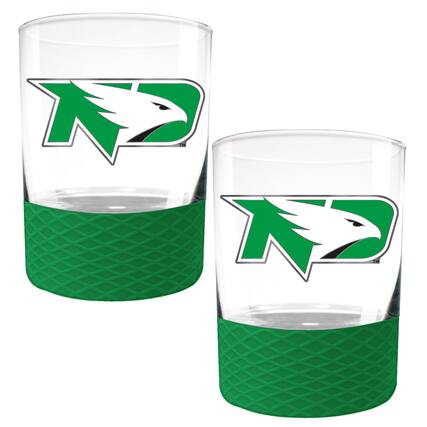 Front. Great American Products - North Dakota 2-Pack 14oz. Rocks Glass Set with Silcone Grip - Green.