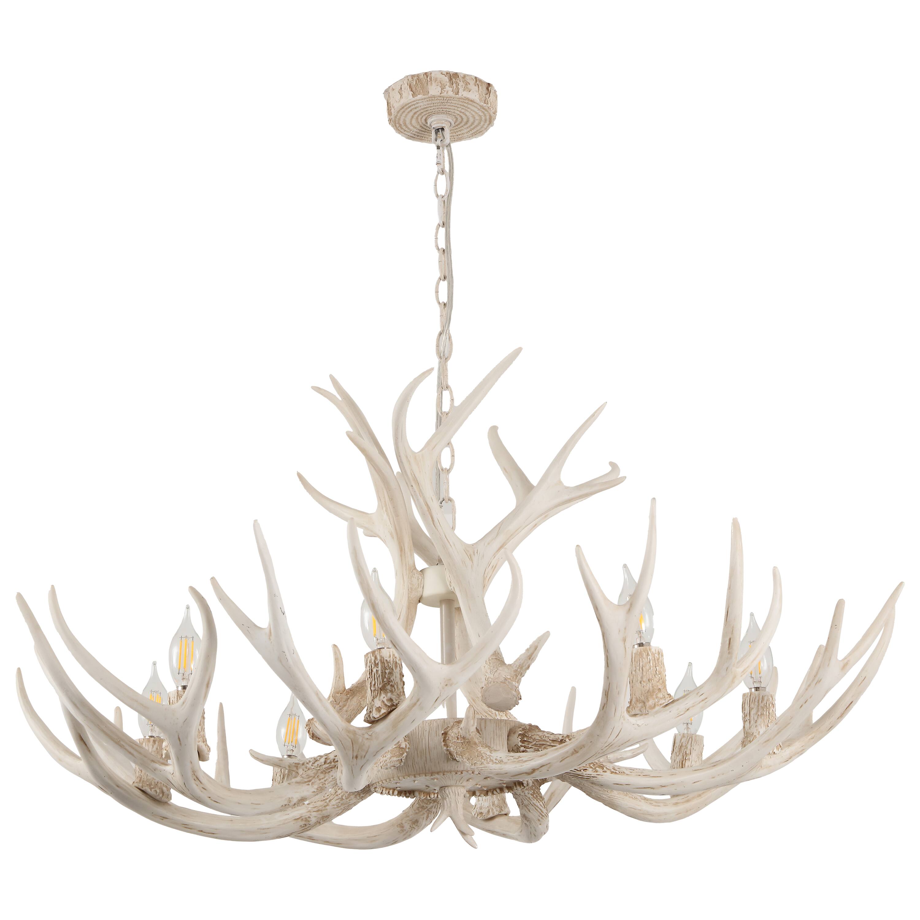 Alt View 7. Jonathan Y - Eldora 36" 8-Light Rustic Farmhouse Adjustable Resin Antler LED Chandelier, Beige - Beige.
