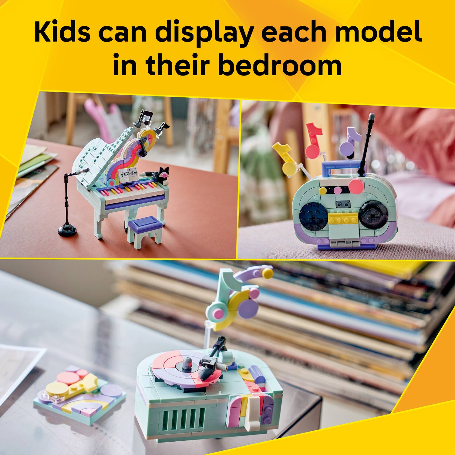 Kids can display each model in their bedroom