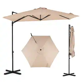Costway - 10' Cantilever Patio Umbrella Heavy-duty Offset Hanging Umbrella with 360° Rotation - Beige