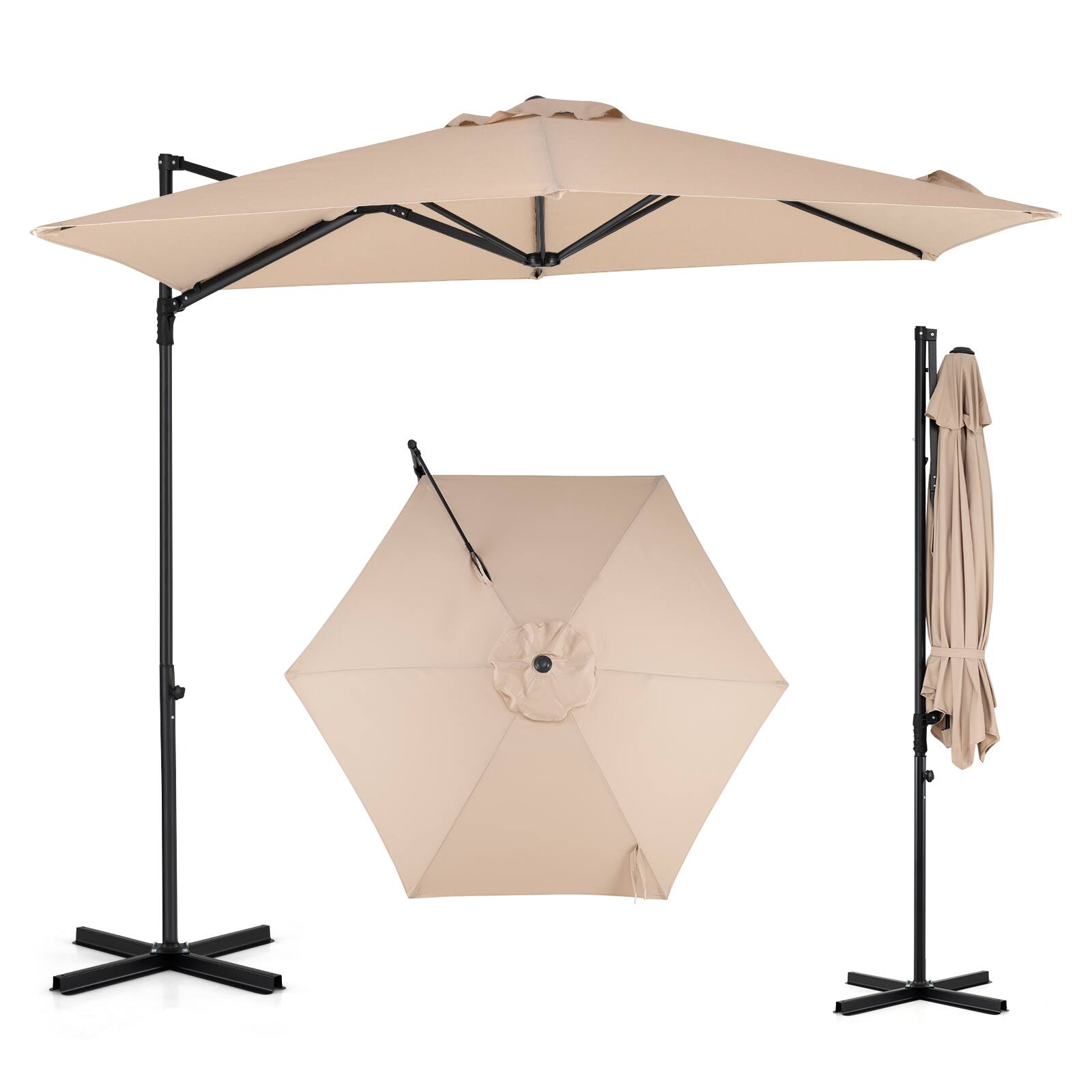 Front. Costway - Costway 10' Cantilever Patio Umbrella Heavy-duty Offset Hanging Umbrella with 360° Rotation - Beige.
