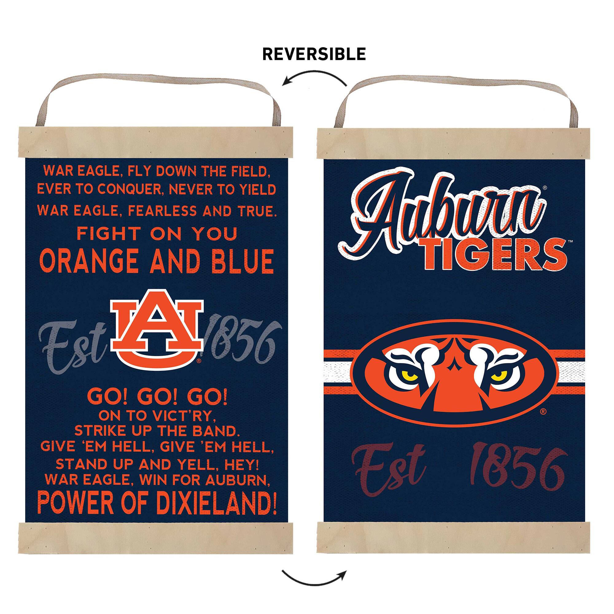 **Side 1:**

WAR EAGLE, FLY DOWN THE FIELD,  
EVER TO CONQUER, NEVER TO YIELD  
WAR EAGLE, FEARLESS AND TRUE.  
FIGHT ON YOU  
ORANGE AND BLUE  

Est 1856  

GO! GO! GO!  
ON TO VICT'RY,  
STRIKE UP THE BAND.  
GIVE 'EM HELL, GIVE 'EM HELL,  
STAND UP AND YELL, HEY!  
WAR EAGLE, WIN FOR AUBURN,  
POWER OF DIXIELAND!  

**Side 2:**

Auburn TIGERS  
Est 1856