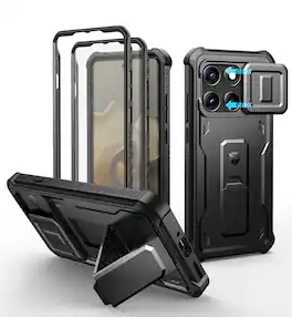 Dexnor - Phone Case for Motorola Edge 2025 with 2 Front Frame, Magnetic Slide Camera Cover, Protective Shockproof Bumper - Black
