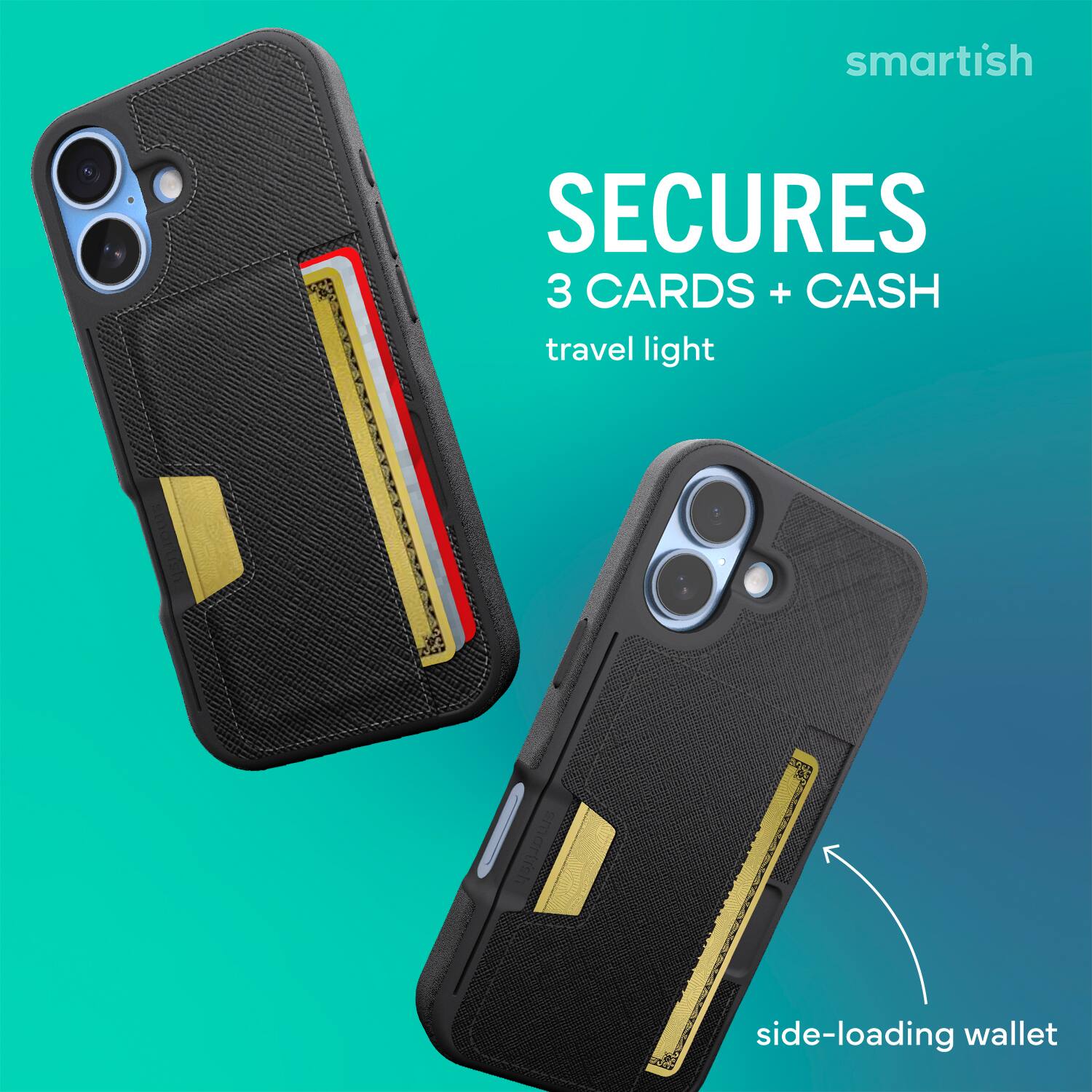 smartish SECURES 3 CARDS + CASH travel light side-loading wallet