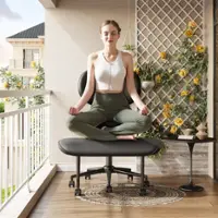 Pinmoco Ergonomic Cross-Legged Swivel Chair, Adjustable PU Leather Meditation Chair - Black - Front_Zoom