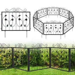Costway - Decorative Garden Fence with 8 Panels Outdoor Animal Barrier Landscape Border - Black