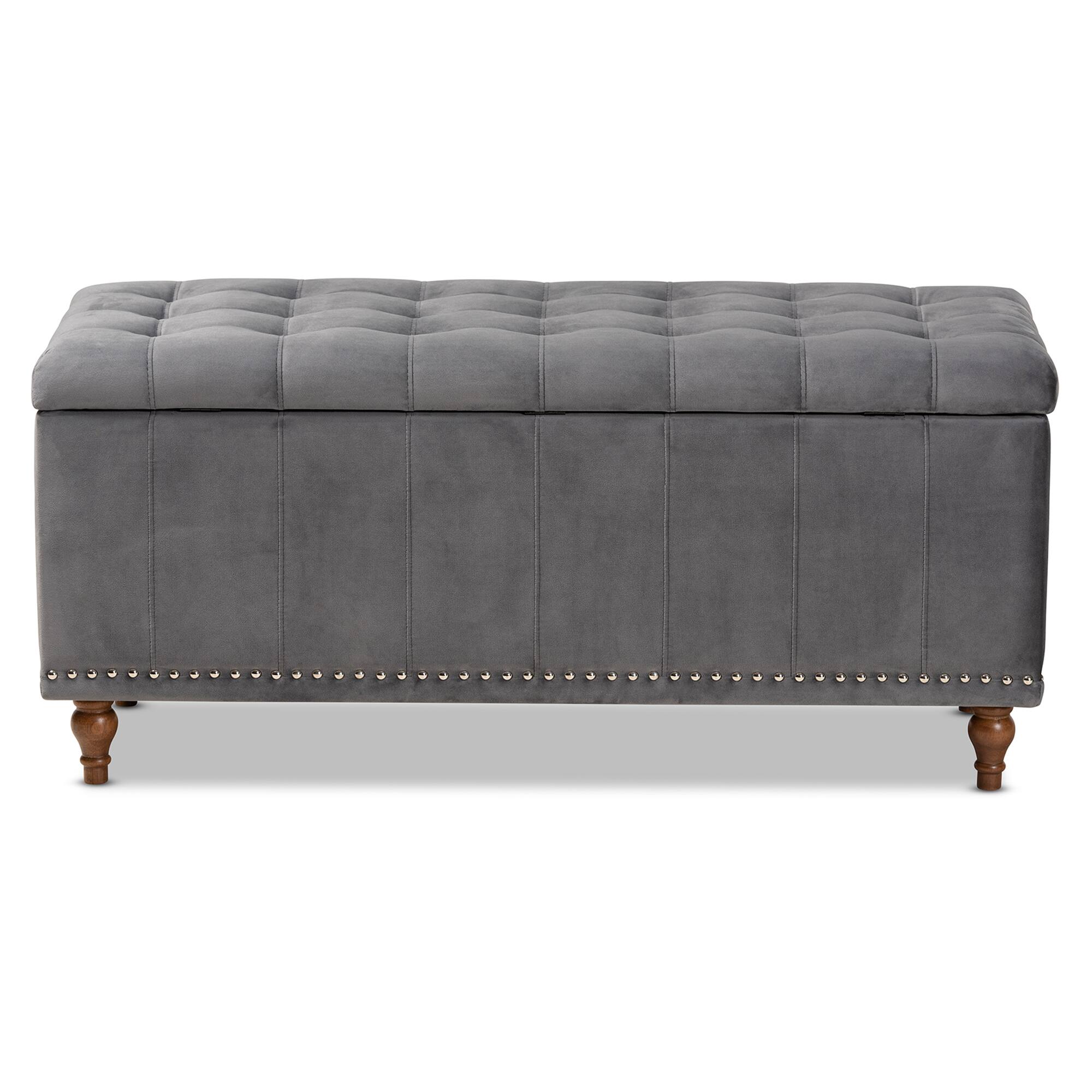Alt View 1. Baxton Studio - Kaylee Modern and Contemporary Velvet Fabric Upholstered Button-Tufted Storage Ottoman Bench - Grey/Brown.
