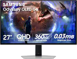 Samsung - 27" Odyssey OLED G6 (G60SD) QHD 360Hz 0.03ms FreeSync Premium Pro Gaming Monitor with HDR - Silver - Front_Zoom