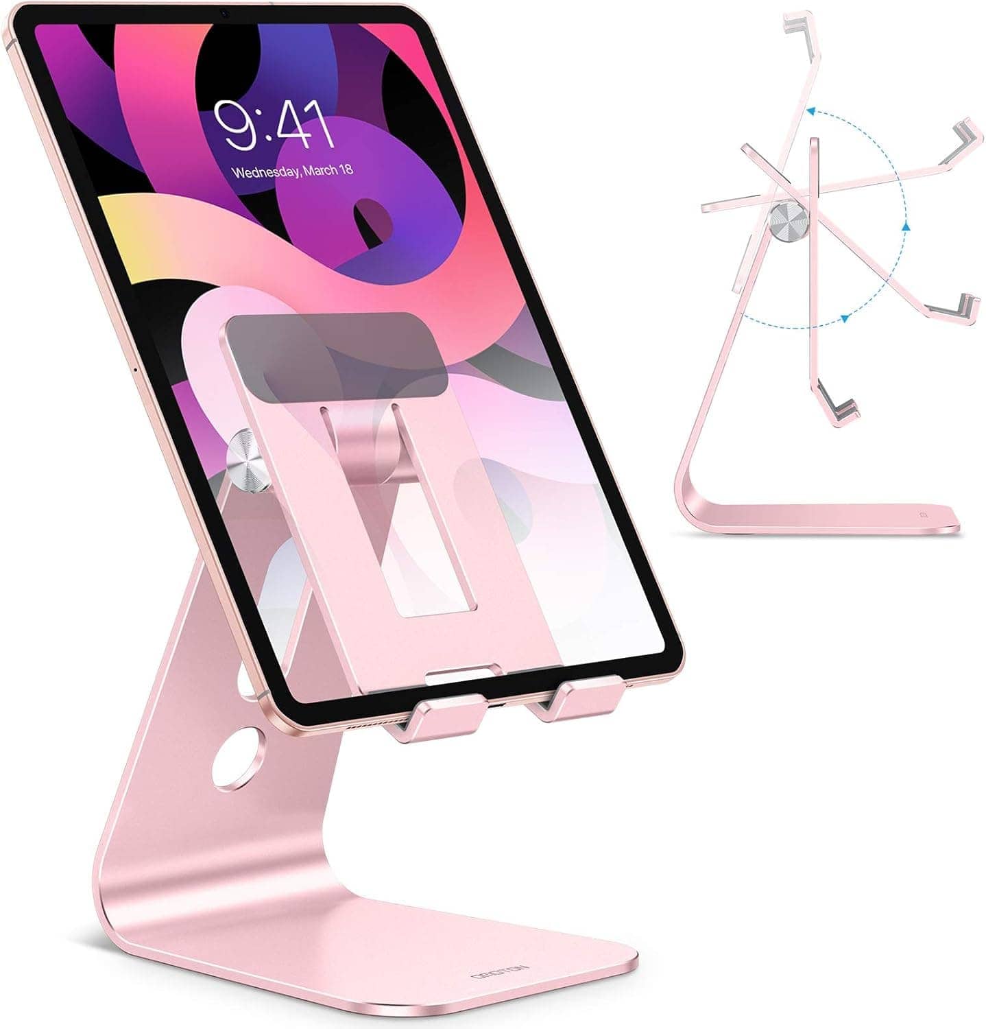 FINEAK - T2 Upgraded Tablet Stand with Longer Arms, Hollow Design Adjustable Holder for iPad Pro/Air/Mini & Phones - Rose - Gold