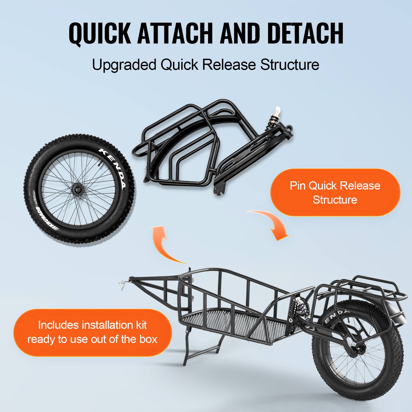 QUICK ATTACH AND DETACH  
Upgraded Quick Release Structure  

Pin Quick Release Structure  

Includes installation kit ready to use out of the box