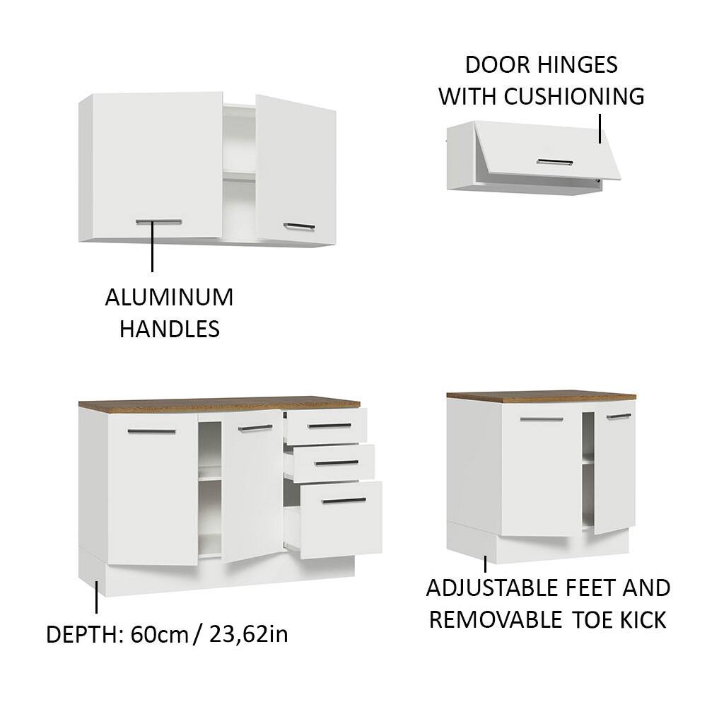 - DOOR HINGES WITH CUSHIONING
- ALUMINUM HANDLES
- DEPTH: 60cm / 23.62in
- ADJUSTABLE FEET AND REMOVABLE TOE KICK