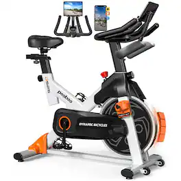 Pooboo - Magnetic Indoor Cycling Exercise Bike with App Connectivity, Quiet Stationary Bicycle for Home Gym - Silver