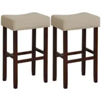 Costway - Set of 2 Bar Stools Bar Height Saddle Kitchen Chairs with Wooden Legs - Beige/Brown - Front_Zoom