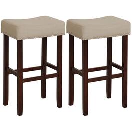 Costway - Set of 2 Bar Stools Bar Height Saddle Kitchen Chairs with Wooden Legs - Beige/Brown