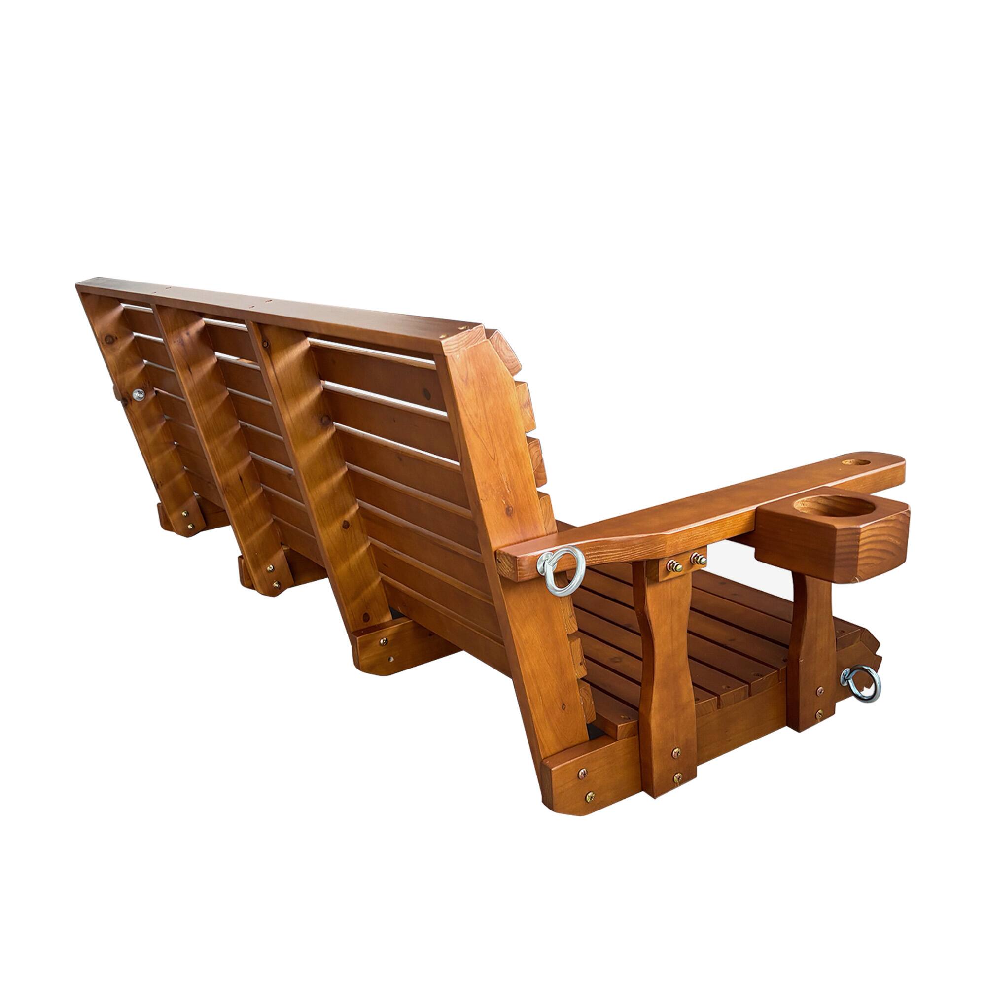 Alt View 5. Fortune Candy - Wooden 3-Seater Porch Swing w/Cupholders , High Back & Deep Seat, Chains & Springs, Heavy Duty 880lbs, 5FT - Teak Tone.