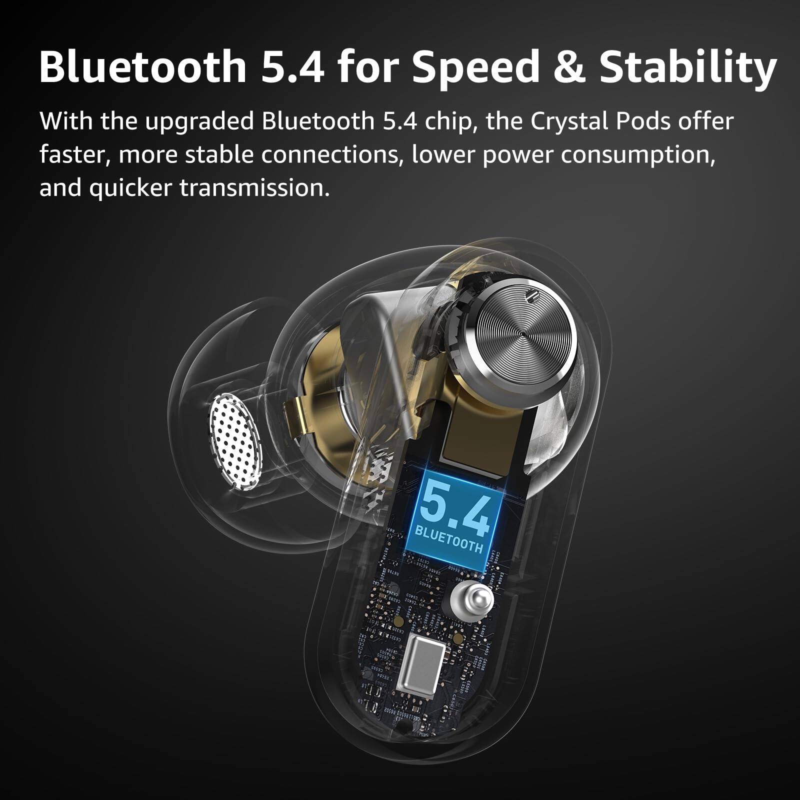 Bluetooth 5.4 for Speed & Stability

With the upgraded Bluetooth 5.4 chip, the Crystal Pods offer faster, more stable connections, lower power consumption, and quicker transmission.

BLUETOOTH 5.4