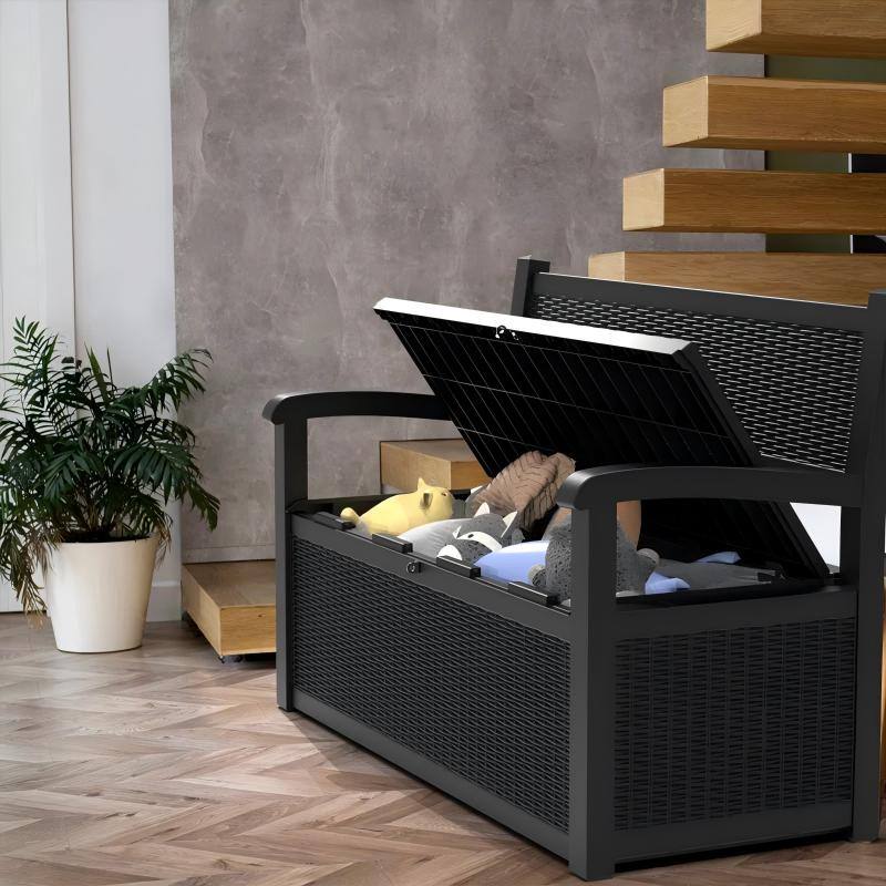 Angle. Chic Crate - 70-Gal Resin Bench Deck Storage Box - Black.