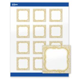 Avery - Labels, 2" x 2", Glossy Flourished Metallic Gold Florals - White