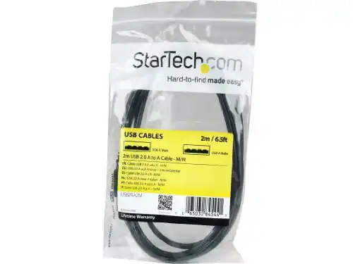 StarTech.com Hard-to-find made easy USB CABLES 2m / 6.5ft 2m USB 2.0 A to A Cable - M/N IR USA DE ES A US82AA2M Lifetime Warranty D 6503 84544 1