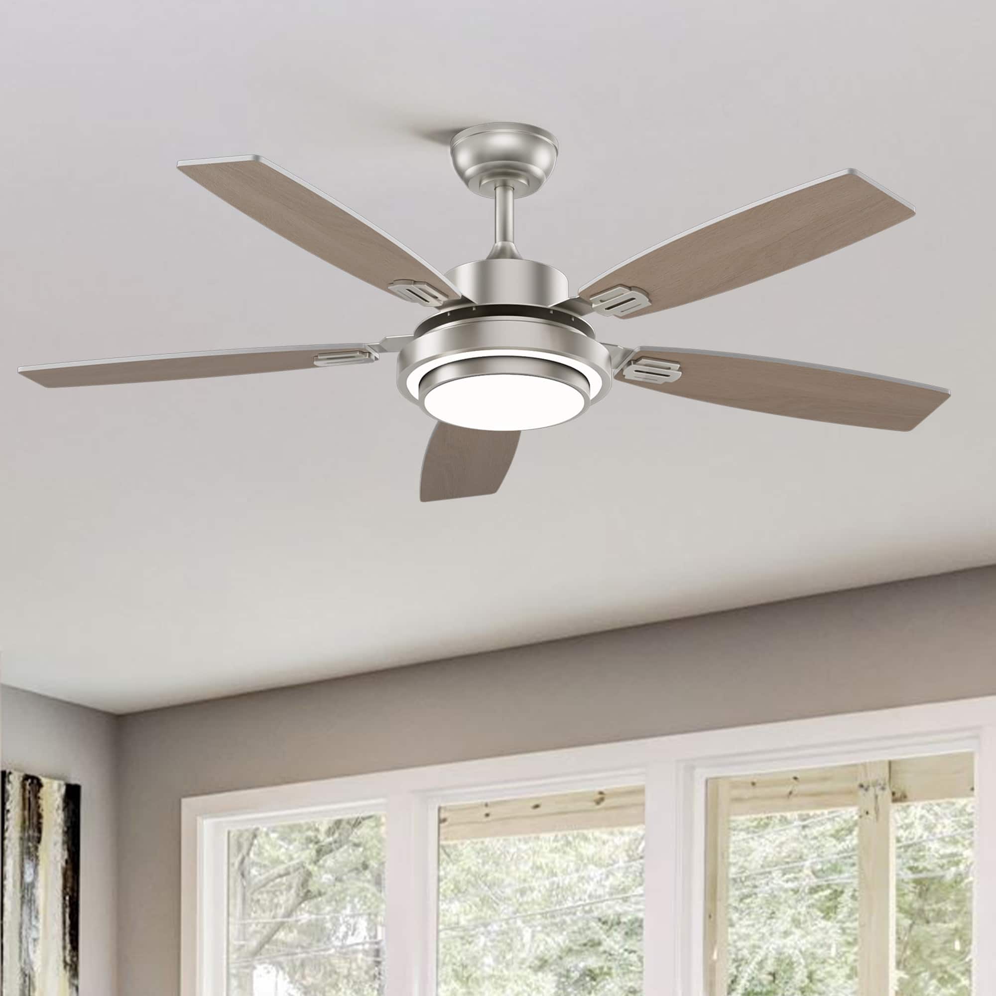 Front. Siljoy - 52-in Nickel Ceiling Fan with Nickel or Oak Color Blades Ceiling Fan With Light-Remote Included - Nickel.