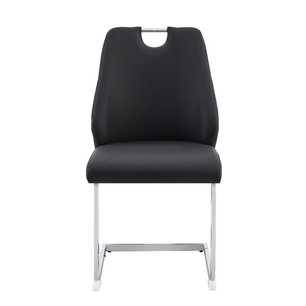 Alt View 2. Loheer - Loheer Black Dining Chairs Set of 2 Faux Leather High Back Upholstered Kitchen Chairs with Chrome Pull Handle - Black.