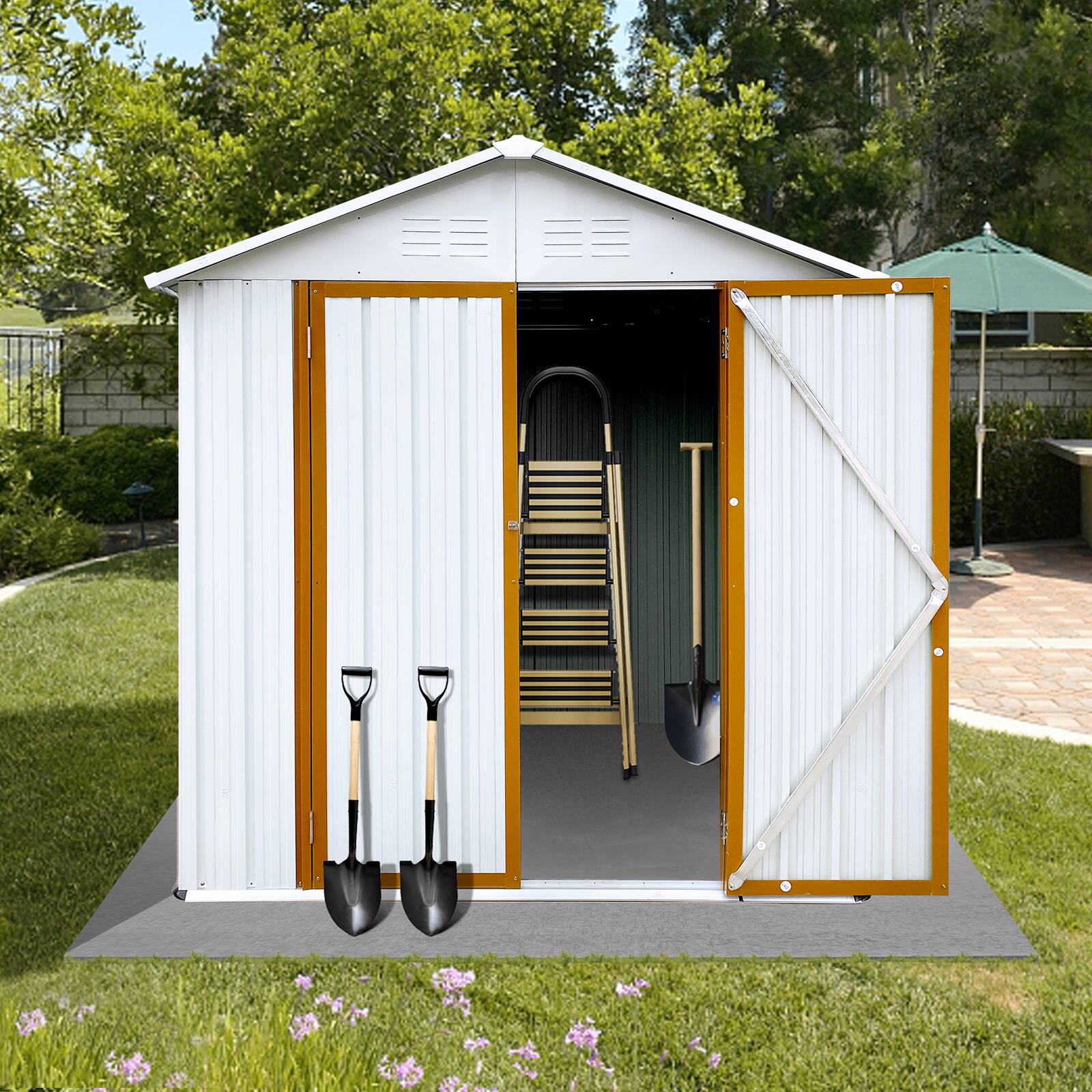 Angle. Mondawe - 6x4 Ft Outdoor Storage Sheds with Lockable Door - White.
