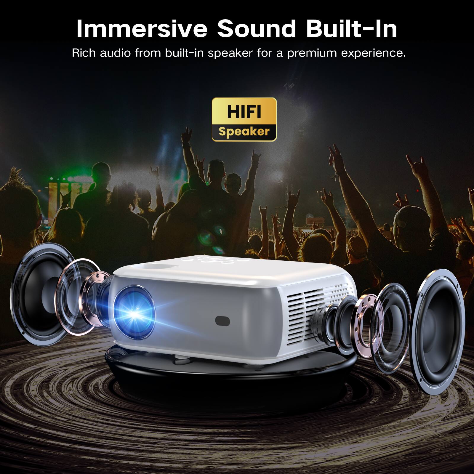 Groview Native 1080p Bluetooth Mini Projector with Hi Fi Stereo