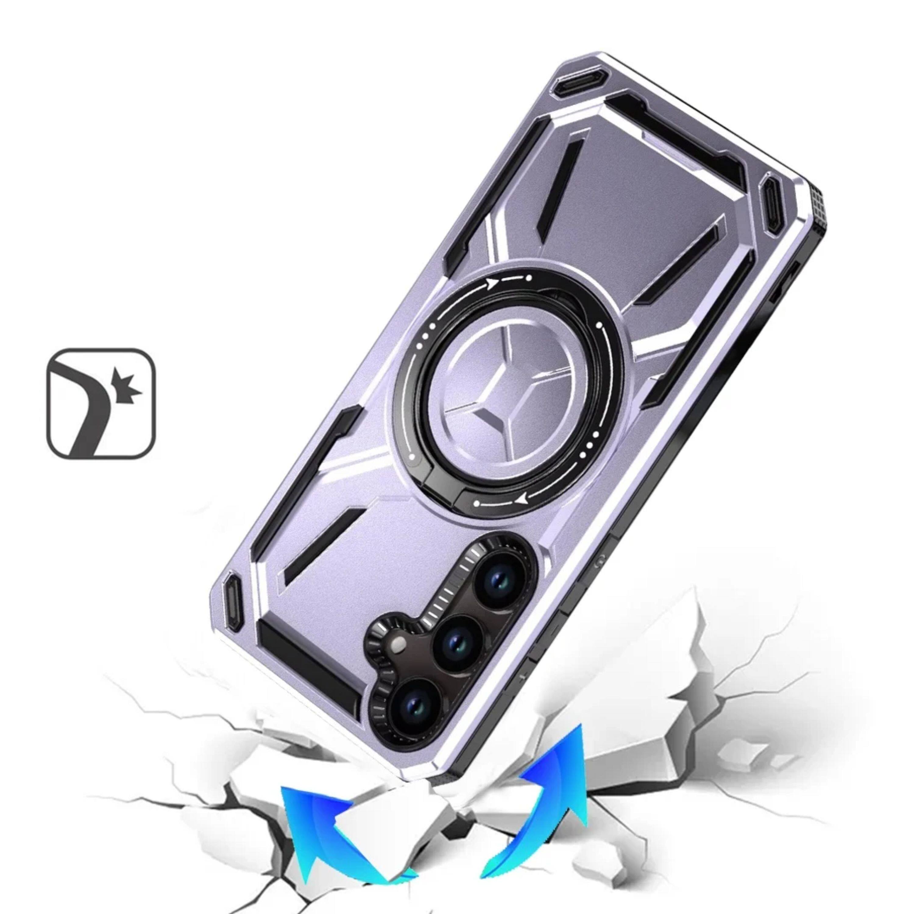 Left. Kitcheniva - Shockproof Magnetic Circle Metal Stand Rotating Phone Case With Tempered Glass For Samsung Galaxy A57 5G Light Purple - Light Purple.