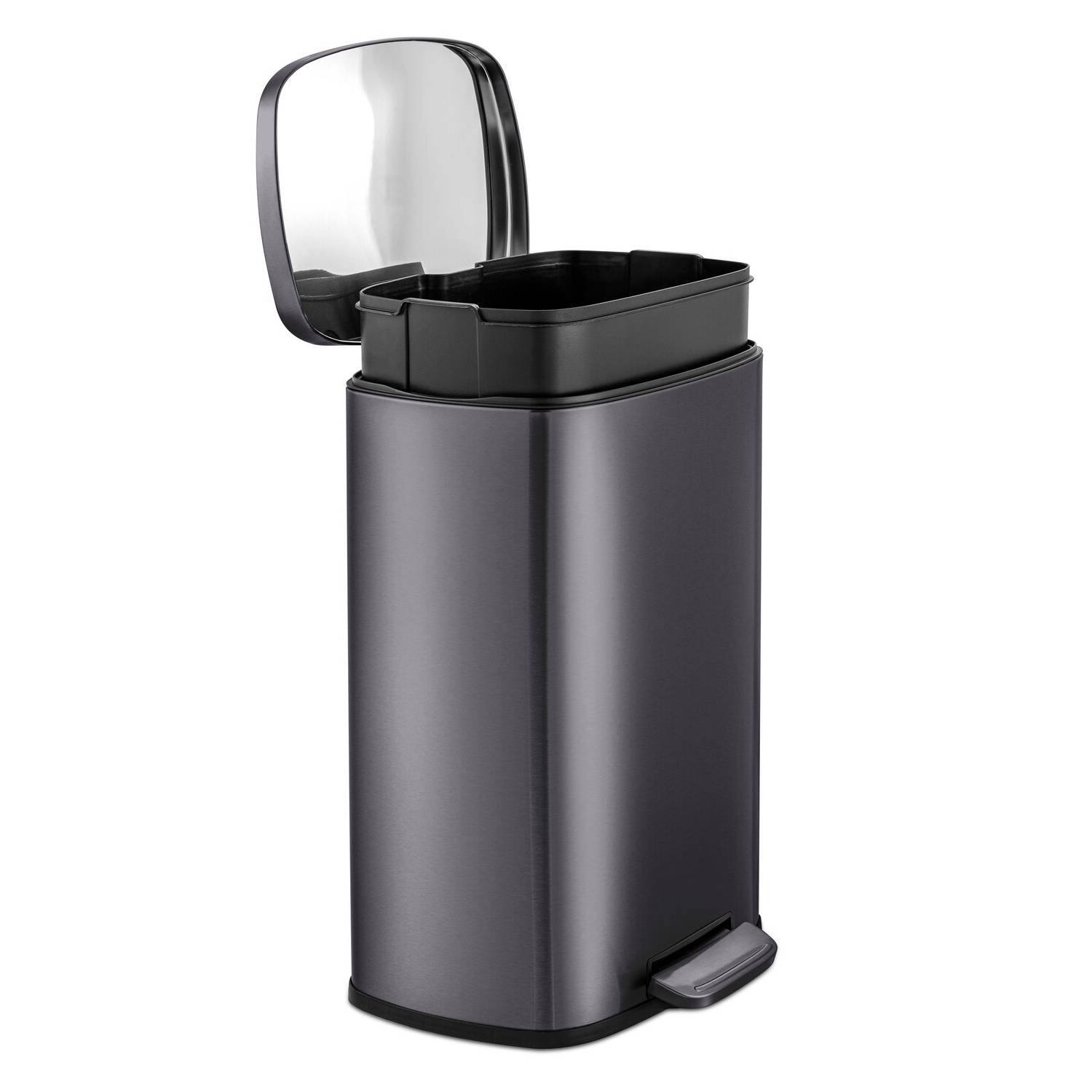Left. Hivvago - 13 Gallon Black Stainless Steel Kitchen Trash Can with Step Open Lid - Black.