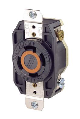 Leviton - 30 Amp 125/250 Volt Flush-Mount Locking Receptacle Industrial Grade Grounding V-0-MAX 2710 - Black